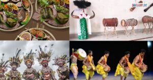 Tribal artisans performing traditional dance and showcasing handwoven crafts at Janjatiye Bhagidari Utsav 2025 in Lucknow, Uttar Pradesh.