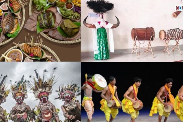 Tribal artisans performing traditional dance and showcasing handwoven crafts at Janjatiye Bhagidari Utsav 2025 in Lucknow, Uttar Pradesh.