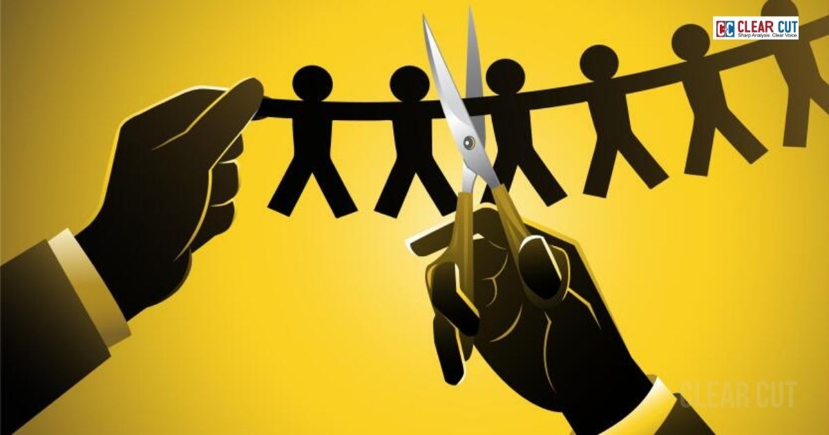 WHO headquarters with global health workers symbolizing job cuts and funding crisis affecting low-income countries